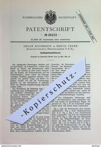 original Patent - Oscar Rothrock , Beech Creek , Clinton County , Pennsylvania , USA | 1883 | Zwillingslokomotivkessel