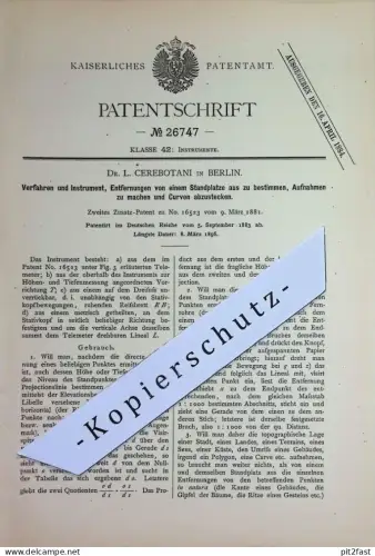 original Patent - Dr. L. Cerebotani , Berlin | 1883 | Entfernung , Höhe , Tiefe messen | Vermessung , Vermessen