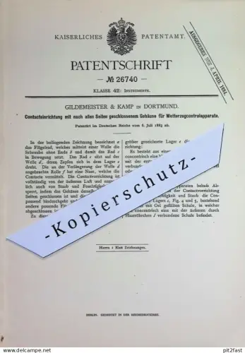 original Patent - Gildemeister & Kamp , Dortmund | 1883 | Kontakteinrichtung an Wetterzug - Kontrollapparat