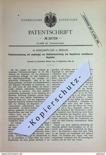 original Patent - H. Borgsmüller , Berlin | 1883 | Präzisionssteuerung | Dampfmaschinen - Steuerung | Motor , Motoren !