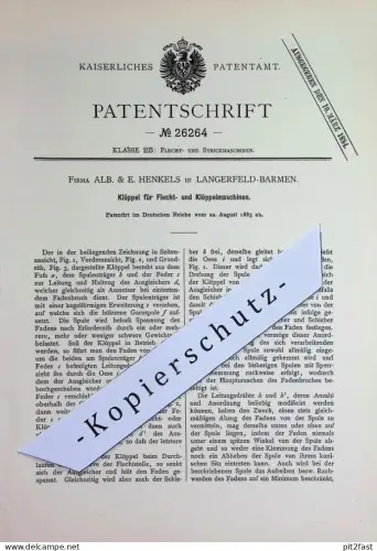 original Patent - Fa. Alb. & E. Henkels , Langerfeld - Barmen | 1883 | Klöppel für Flecht- & Klöppelmaschinen | Klöppeln