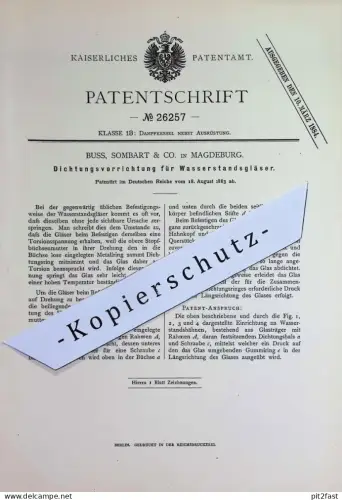 original Patent - Buss , Sombart & Co. , Magdeburg | 1883 | Dichtung für Wasserstandsgläser | Dampfkessel , Wasserkessel