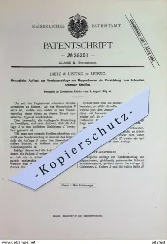 original Patent - Dietz & Listing , Leipzig  | 1883 | Pappschere | Schere Scheren , Papier , Pappe , Karton | Schneiden