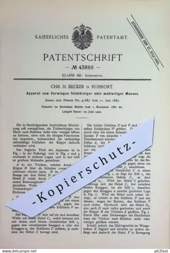 original Patent - Chr. H. Becker , Ruhrort | 1887 | Verwiegen feinkörniger o. mehlartiger Massen | Waage Waagen , Wiegen