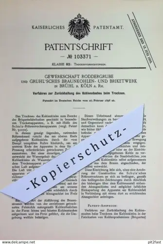 original Patent - Gewerksch. Roddergrube & Gruhl'sches Braunkohlen- & Briketwerk Brühl / Köln | 1896 | Kohle , Brikett