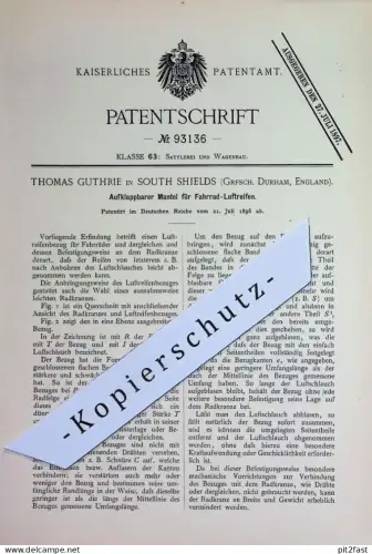 original Patent - Thomas Guthrie , South Shields , Durham , England | 1896 | Mantel für Fahrrad - Luftreifen | Reifen !!