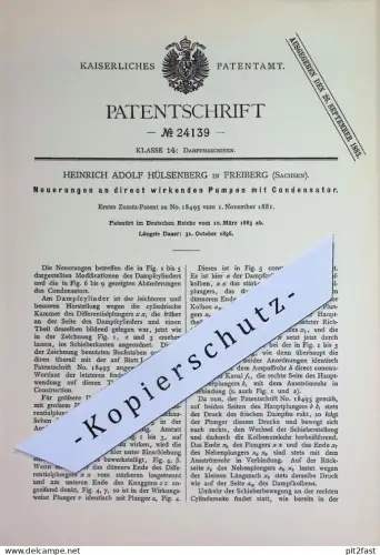 original Patent - Heinrich Adolf Hülsenberg , Freiberg , Sachsen | 1883 | Pumpen mit Kondensator | Dampfmaschine , Pumpe