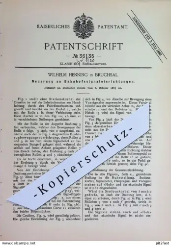 original Patent - Wilhelm Henning , Bruchsal | 1885 | Bahnhofssignaleinrichtungen | Bahnhof - Signal | Eisenbahn , Ampel