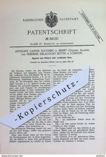 original Patent - Anthony Gapper Southby , Jersey | Frederick Delacourt Blyth , London , England | 1885 | Gase pumpen !!