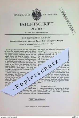 original Patent - P. D. Hartkopf , Solingen | 1883 | Zuschlagschere mit umlegbaren Klingen | Schere , Scheren | Messer