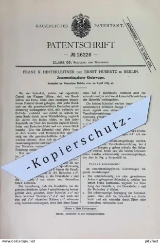 original Patent - Franz X. Hinterleitner , Ernst Hubertz , Berlin | 1883 | Zusammenklappbarer Kinderwagen | Kinder Wagen