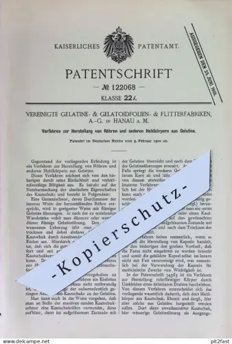 original Patent - Vereinigte Gelatine- & Gelatoidfolien- & Flitterfabriken AG , Hanau / Main |1900 | Röhren aus Gelatine
