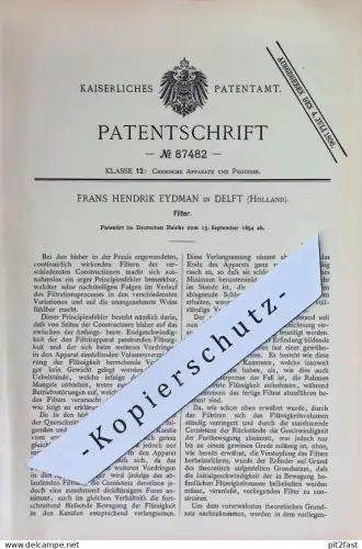 original Patent - Frans Hendrik Eydman , Delft , Holland , Niederlande | 1894 | Filter | Filtern , Filtrieren !!
