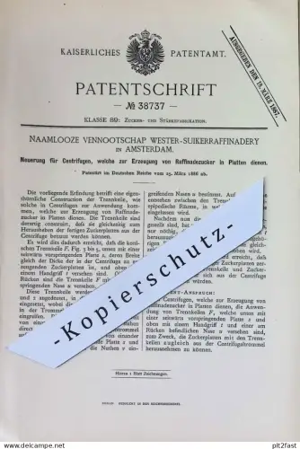 original Patent - Naamlooze Vennootschap Wester Suikerraffinadery , Amsterdam , Niederlande | 1886 | Zucker - Zentrifuge