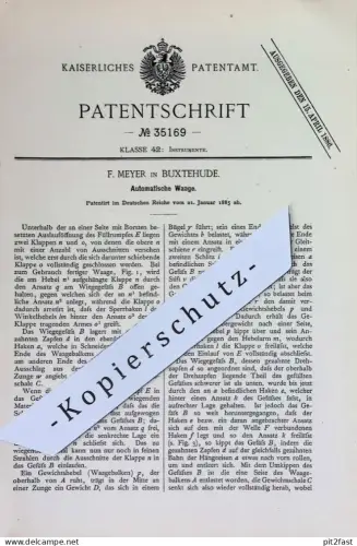 original Patent - F. Meyer , Buxtehude | 1885 | Automatische Waage | Waagen | Wiegen , Gewicht , Automatikwaage !