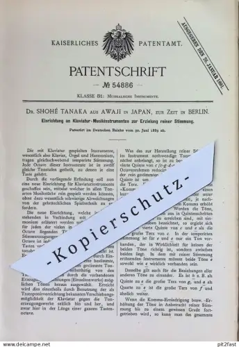 original Patent - Dr. Sohé Tanaka , Awaji , Japan / Berlin | 1889 | Klaviatur - Musikinstrumente | Klavier Piano , Musik
