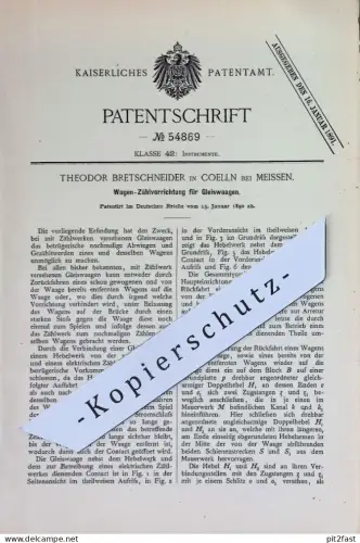 original Patent - Theodor Bretschneider , Coelln / Meissen | 1890 |  Wagen - Zählwerk für Gleiswaagen | Waage , Waagen !