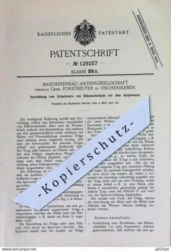 original Patent - Maschinenbau AG , vormals Gebr. Forstreuter , Oschersleben | 1901 | Entwässern von Rübenschnitzeln !!