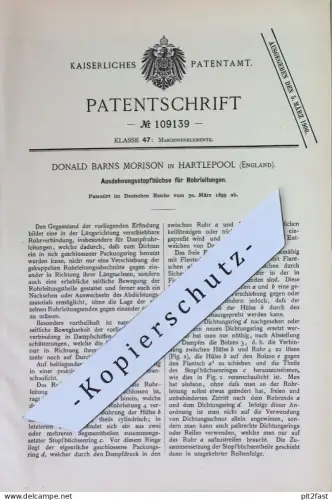 original Patent - Donald Barns Morison , Hartlepool England | 1899 | Stopfbüchse für Rohrleitungen | Stopfbüchsen | Rohr