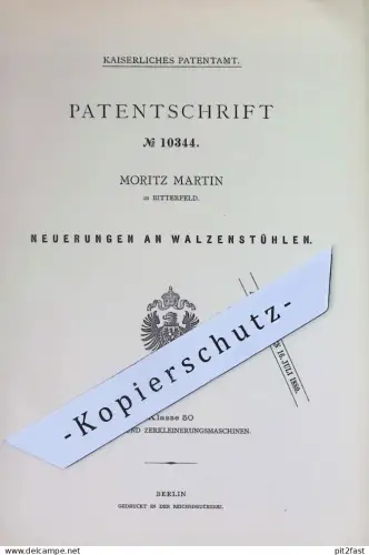 original Patent - Moritz Martin , Bitterfeld | 1879 | Walzenstühle | Walzenstuhl | Mühle , Mühlen , Müllerei , Müller !