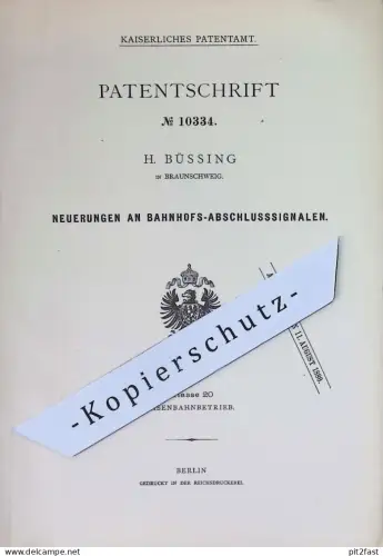 original Patent - H. Büssing , Braunschweig | 1879 | Bahnhofs-Abschlusssignal | Eisenbahn , Bahnhof , Signal , Bahn !!