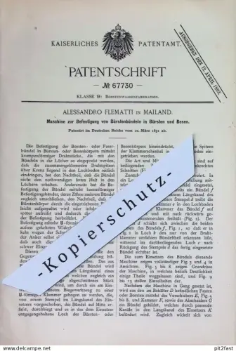 original Patent - Alessandro Flematti , Mailand , Italien | 1891 | Befestigung von Bürstenbündeln in Bürsten und Besen