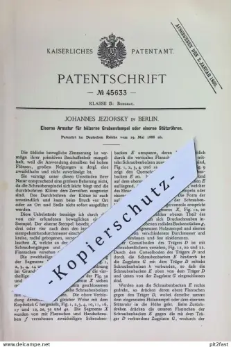 original Patent - Johannes Jeziorsky , Berlin | 1888 | Eiserne Armatur für hölzerne Grubenstempel | Bergbau , Bergwerk