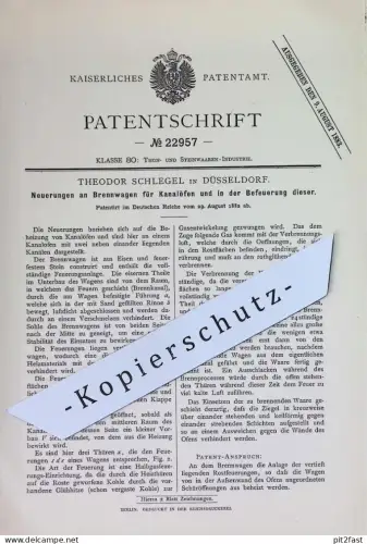 original Patent - Theodor Schlegel , Düsseldorf | 1882 | Brennwagen für Kanalöfen | Ofen , Öfen , Ton , Stein , Feuerung