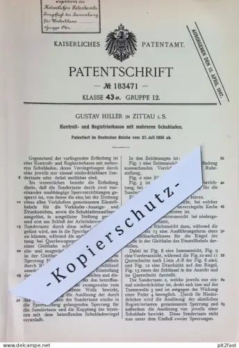 original Patent - Gustav Hiller , Zittau i. S. | 1906 | Kontrollkasse , Registrierkasse | Kasse , Kassen !!