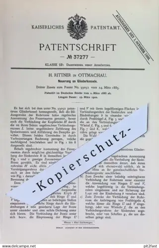 original Patent - H. Rittner , Ottmachau | 1886 | Gleiderkessel | Wasserkessel Kessel | Dampfkessel , Feuerung , Heizung