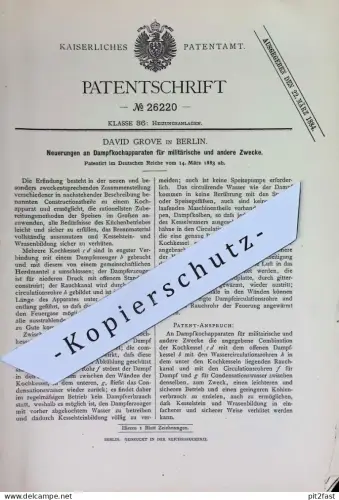 original Patent - David Grove , Berlin | 1883 | Dampfkochapparat für Militär | Kochen , Herd , Kochkessel