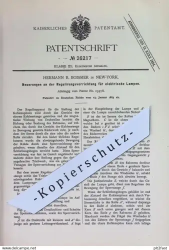 original Patent - Hermann R. Boissier , New York , USA | 1883 | Regulierung für elektrische Lampen | Beleuchtung , Lampe