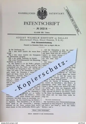 original Patent - August Wilhelm Kientoff , Dallas , Grafschaft Polk , Staat Oregon , USA | 1883 | Chronometer - Hemmung