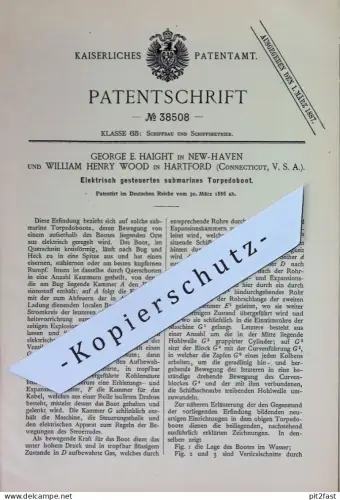original Patent - George E. Haight , New Haven , William Henry Wood , Hartford , Connecticut , USA  | 1886 | Torpedoboot