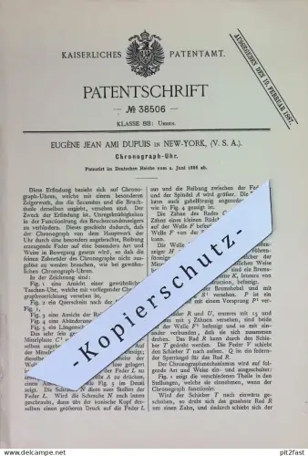 original Patent - Eugène Jean Ami Dupuis , New York , USA | 1886 | Chronograph - Uhr | Uhren , Uhrwerk , Uhrmacher !!