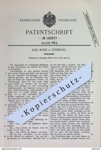 original Patent - Karl Busse , Lüneburg | 1902 | Federkasten für Federhalter | Füllhalter Füller , Schreibfeder , Schule