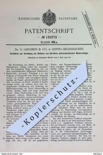 original Patent - Dr. G. Langbein & Co. , Leipzig / Sellerhausen | 1902 | galvanoplastische Niederschläge | Galvano !!