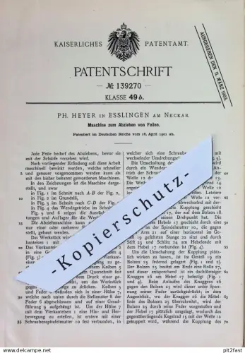original Patent - Ph. Meyer , Esslingen / Neckar | 1901 | Maschine zum Abziehen von Feilen | Feile | Werkzeug !!!