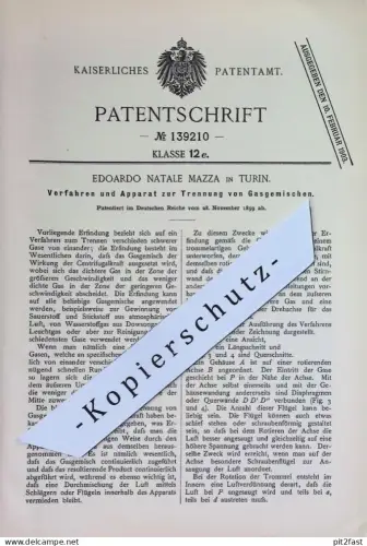 original Patent - Edoardo Natale Mazza , Turin , Italien | 1899 | Trennung von Gasgemisch | Gas , Gase | Stickstoff