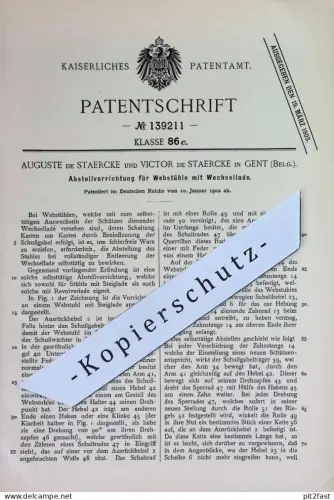 original Patent - Auguste & Victor de Staercke , Gent , Belgien | 1902 | Abstellvorrichtung für Webstühle | Webstuhl !!