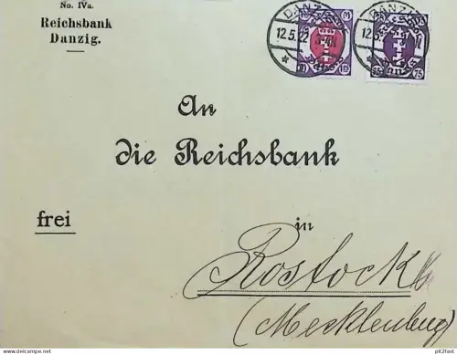 Reichsbank Danzig , an Reichsbank Rostock i. Mecklenburg , 1922 , alter Umschlag !!