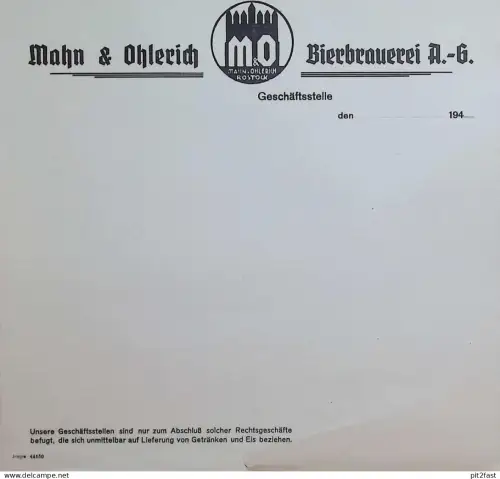 Brauerei Mahn & Ohlerich in Rostock , 1940 , blanko Geschäftsbrief , Bierbrauerei , Mecklenburg !!