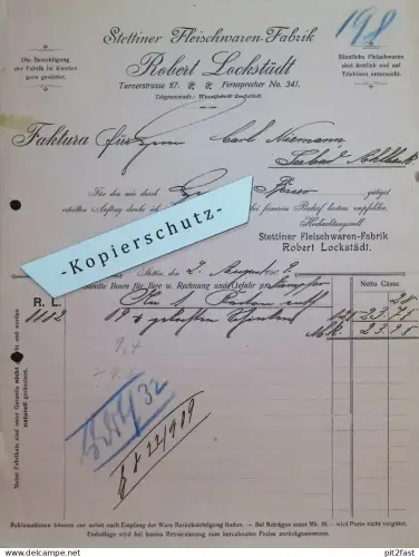 Fleisch-Fabrik Robert Lockstädt in Stettin i. Pommern , 1909 , Carl Niemann in Seebad Ahlbeck , Mecklenburg !!