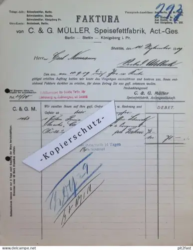 Speisefettfabrik in Stettin i. Pommern , 1909 , Königsberg , Carl Niemann in Seebad Ahlbeck , Mecklenburg !!