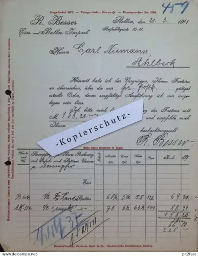 Eier und Butter Import , R. Besser in Stettin i. Pommern , 1910 , Carl Niemann in Ahlbeck , Mecklenburg !!