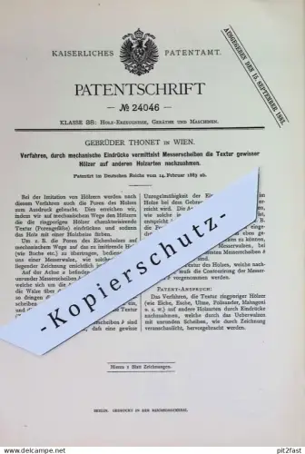 original Patent - Gebrüder Thonet , Wien , Österreich | 1883 | Holz - Textur auf anderen Holzarten nachahmen | Tischler