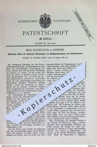 original Patent - Max Rockstroh , Dresden | 1888 | Heber an Rotationsmaschinen & Schnellpressen | Presse , Pressen !!!