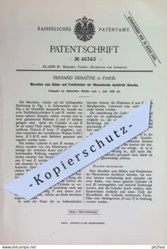 original Patent - Fernand Dehaître , Paris , Frankreich | 1888 | Rückenkante doublierter Gewebe | Stoff Stoffe Schneider