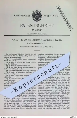 original Patent - Galoy & Co & Antony Variclé , Paris , Frankreich | 1888 | Sicherheitsschloss | Zahlenschloss , Schloss