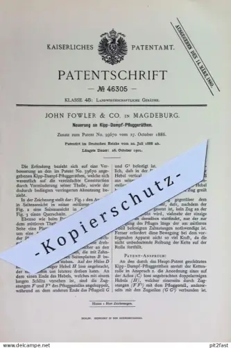 original Patent - John Fowler & Co. , Magdeburg | 1888 | Kipp - Dampf - Pfluggerät | Pflug , Pflügen , Landwirtschaft